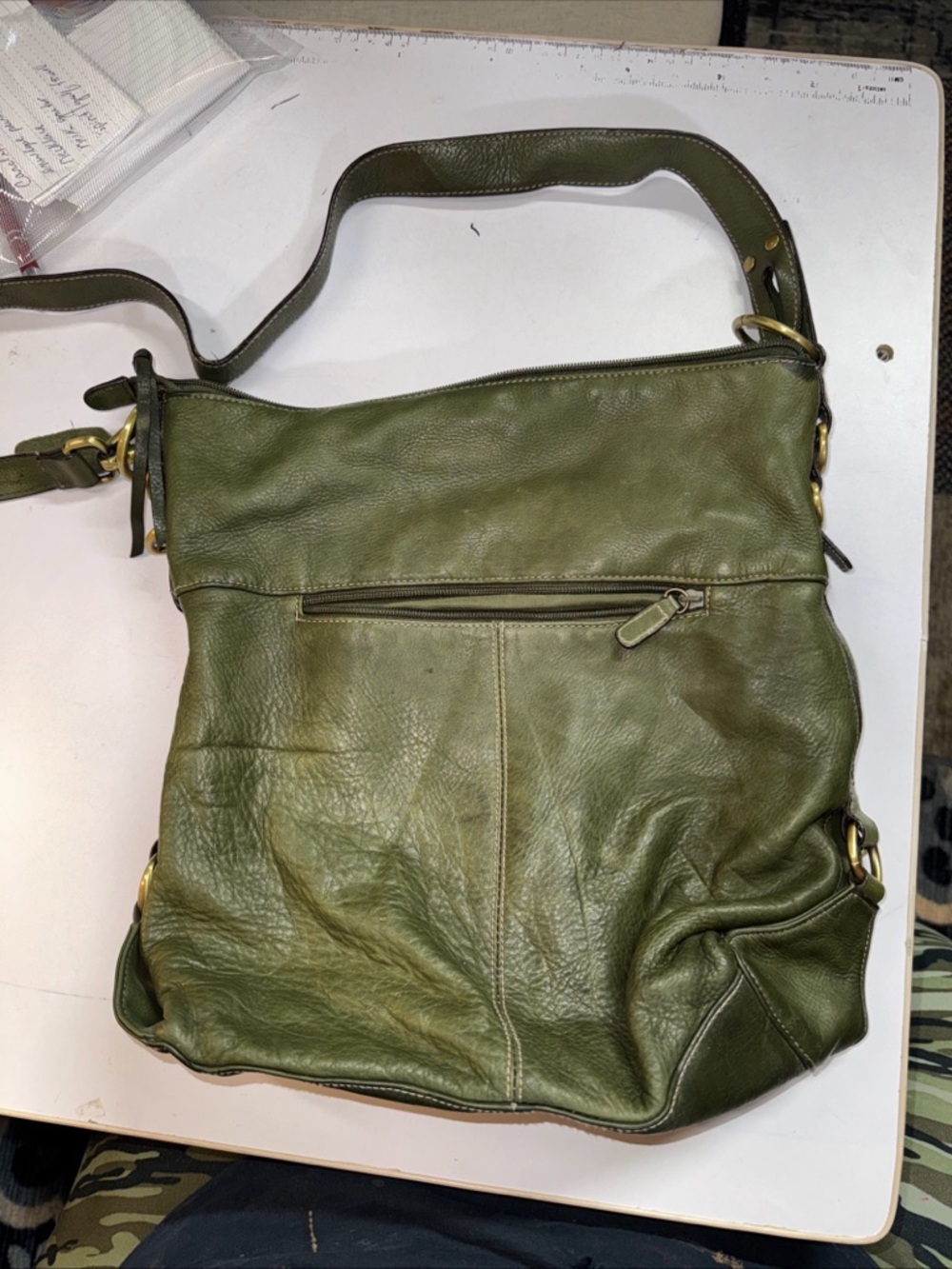 Vintage ANA Leather Purse Shoulder Bag Green, Large